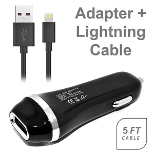 2 In 1 Car Charger + Lightning USB Cable HD2CC Black