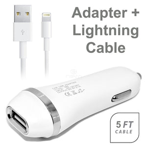 2 In 1 Car Charger + Lightning USB Cable HD2CC White