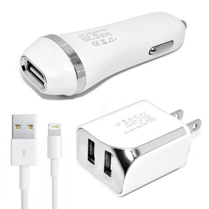 3 In 1 Travel + Car Charger + Lightning Cable HD2CCTC White